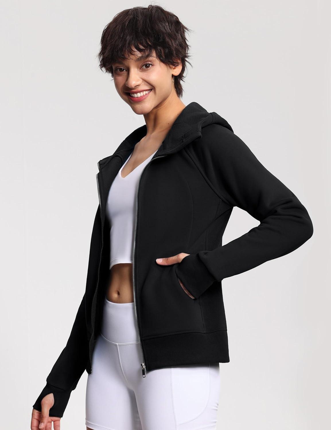 imageTHE GYM PEOPLE Womens Zip Up Hoodies Fleece Workout Jackets Sweatshirts with Pockets Thumb HoleBlack