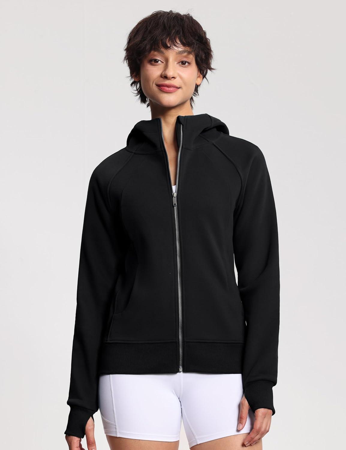 imageTHE GYM PEOPLE Womens Zip Up Hoodies Fleece Workout Jackets Sweatshirts with Pockets Thumb HoleBlack