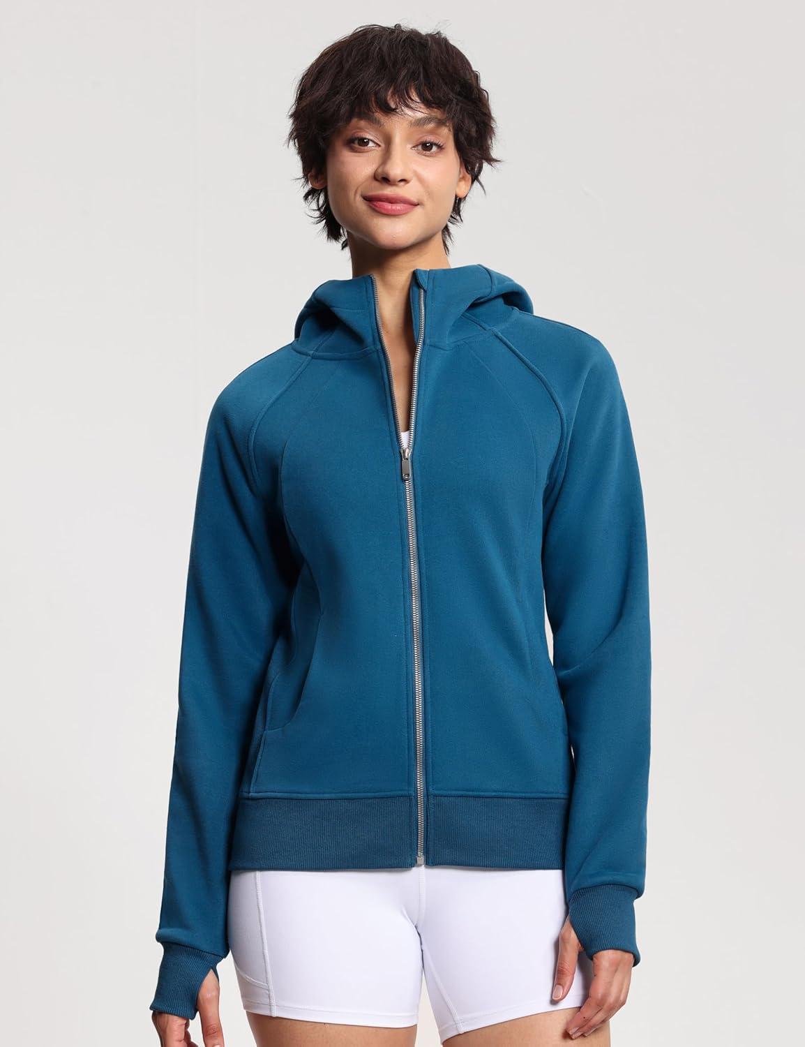 imageTHE GYM PEOPLE Womens Zip Up Hoodies Fleece Workout Jackets Sweatshirts with Pockets Thumb HoleDark Blue Green