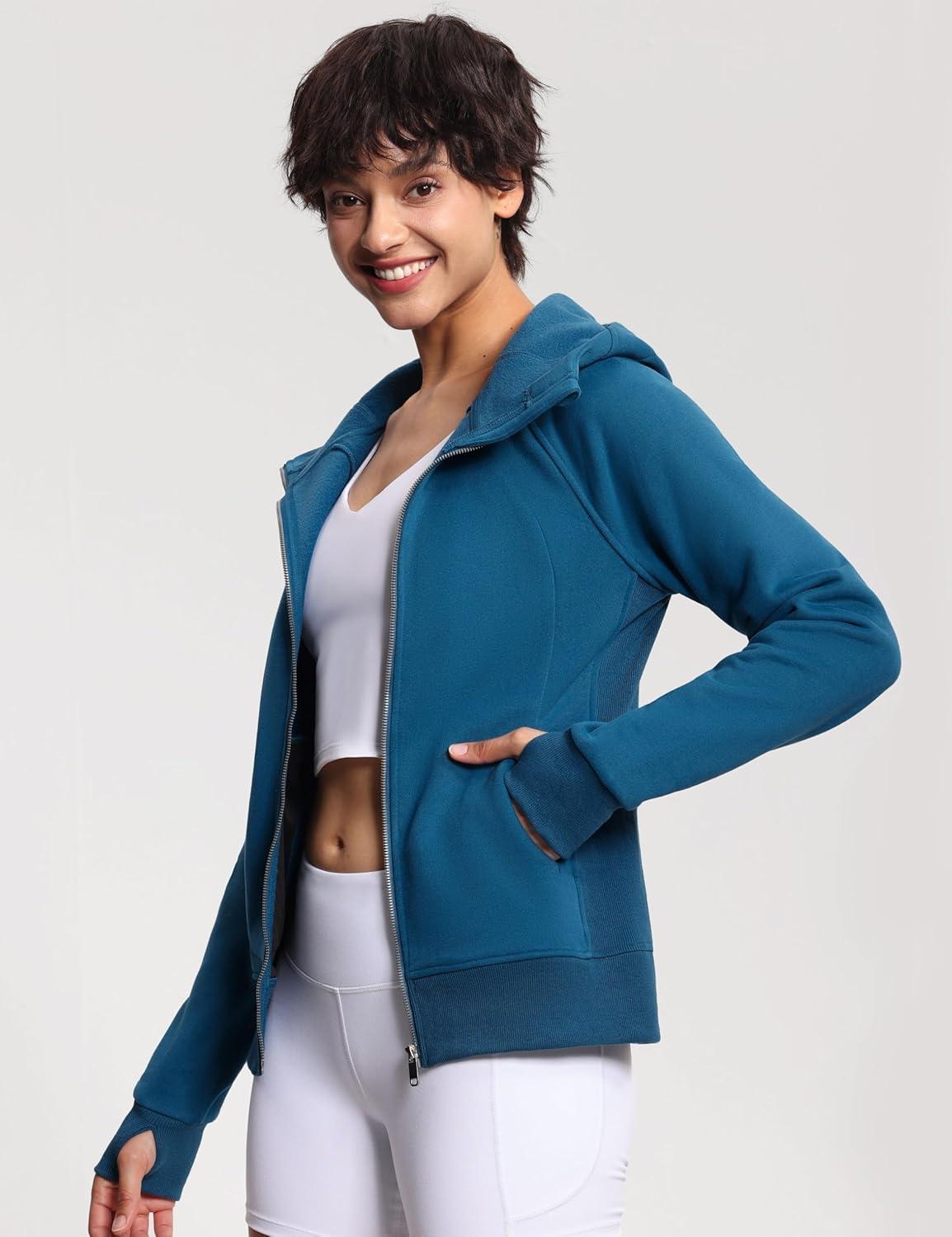 imageTHE GYM PEOPLE Womens Zip Up Hoodies Fleece Workout Jackets Sweatshirts with Pockets Thumb HoleDark Blue Green