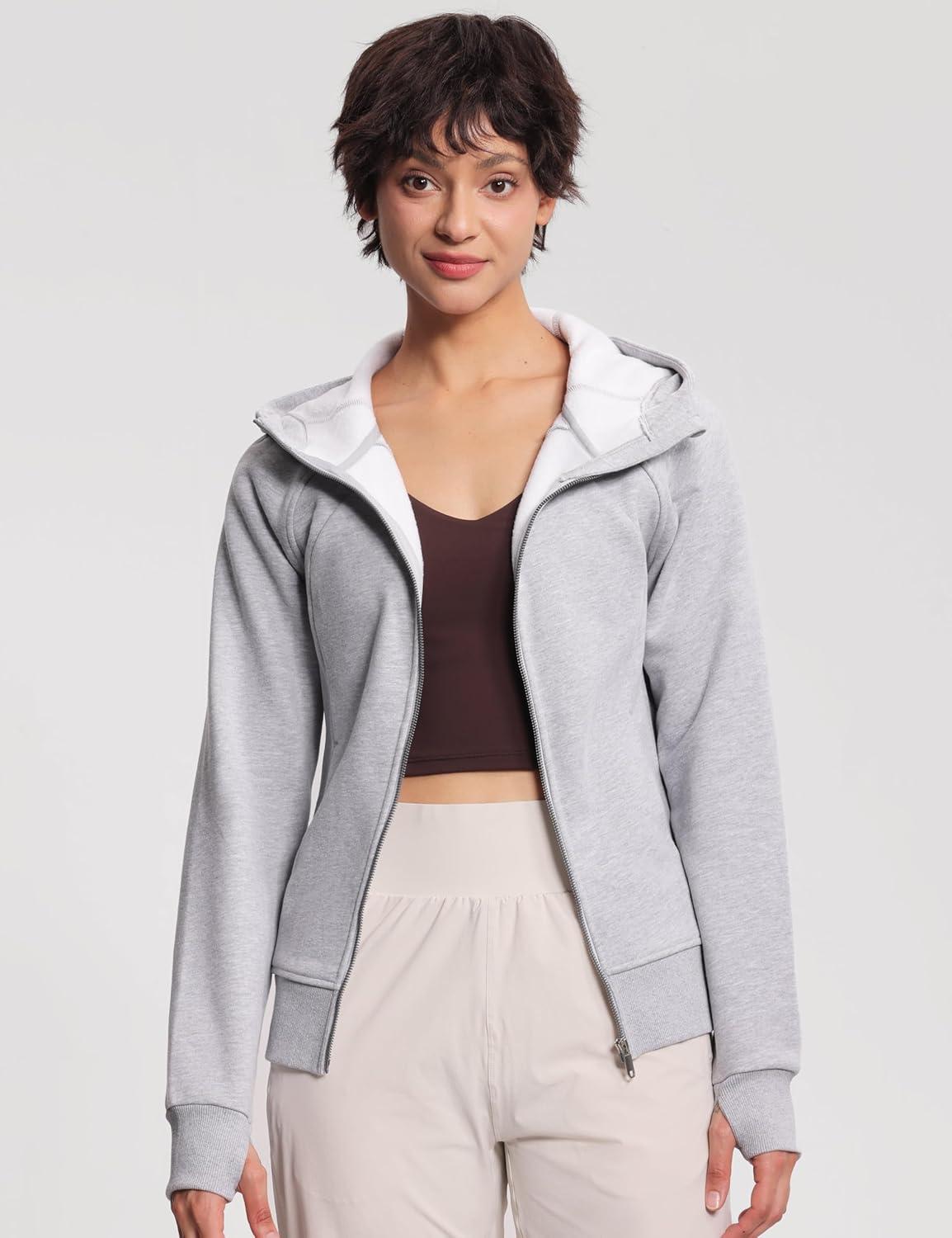 imageTHE GYM PEOPLE Womens Zip Up Hoodies Fleece Workout Jackets Sweatshirts with Pockets Thumb HoleGrey