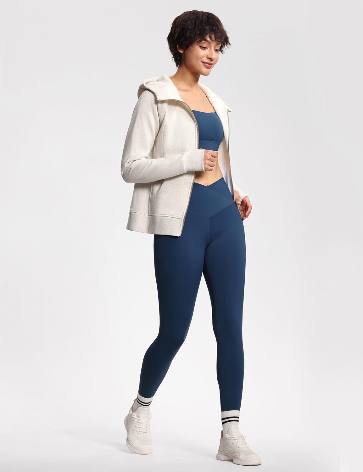 imageTHE GYM PEOPLE Womens Zip Up Hoodies Fleece Workout Jackets Sweatshirts with Pockets Thumb HoleHeather White
