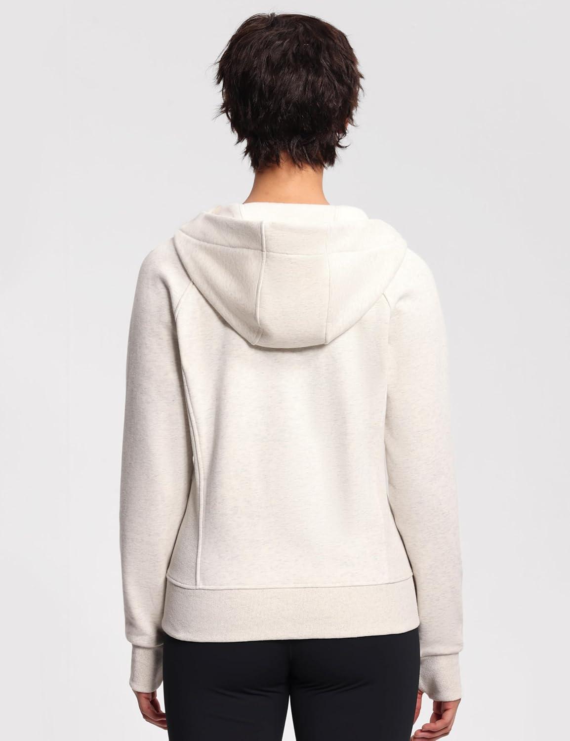 imageTHE GYM PEOPLE Womens Zip Up Hoodies Fleece Workout Jackets Sweatshirts with Pockets Thumb HoleHeather White