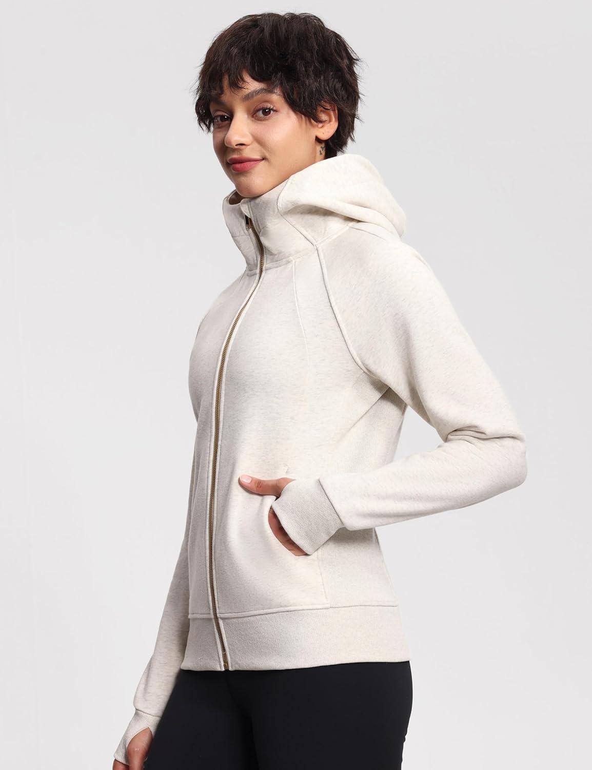 imageTHE GYM PEOPLE Womens Zip Up Hoodies Fleece Workout Jackets Sweatshirts with Pockets Thumb HoleHeather White