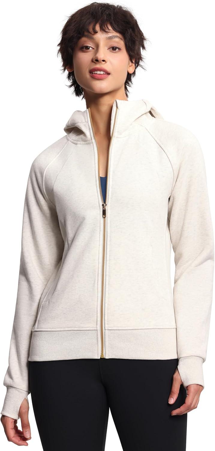 imageTHE GYM PEOPLE Womens Zip Up Hoodies Fleece Workout Jackets Sweatshirts with Pockets Thumb HoleHeather White