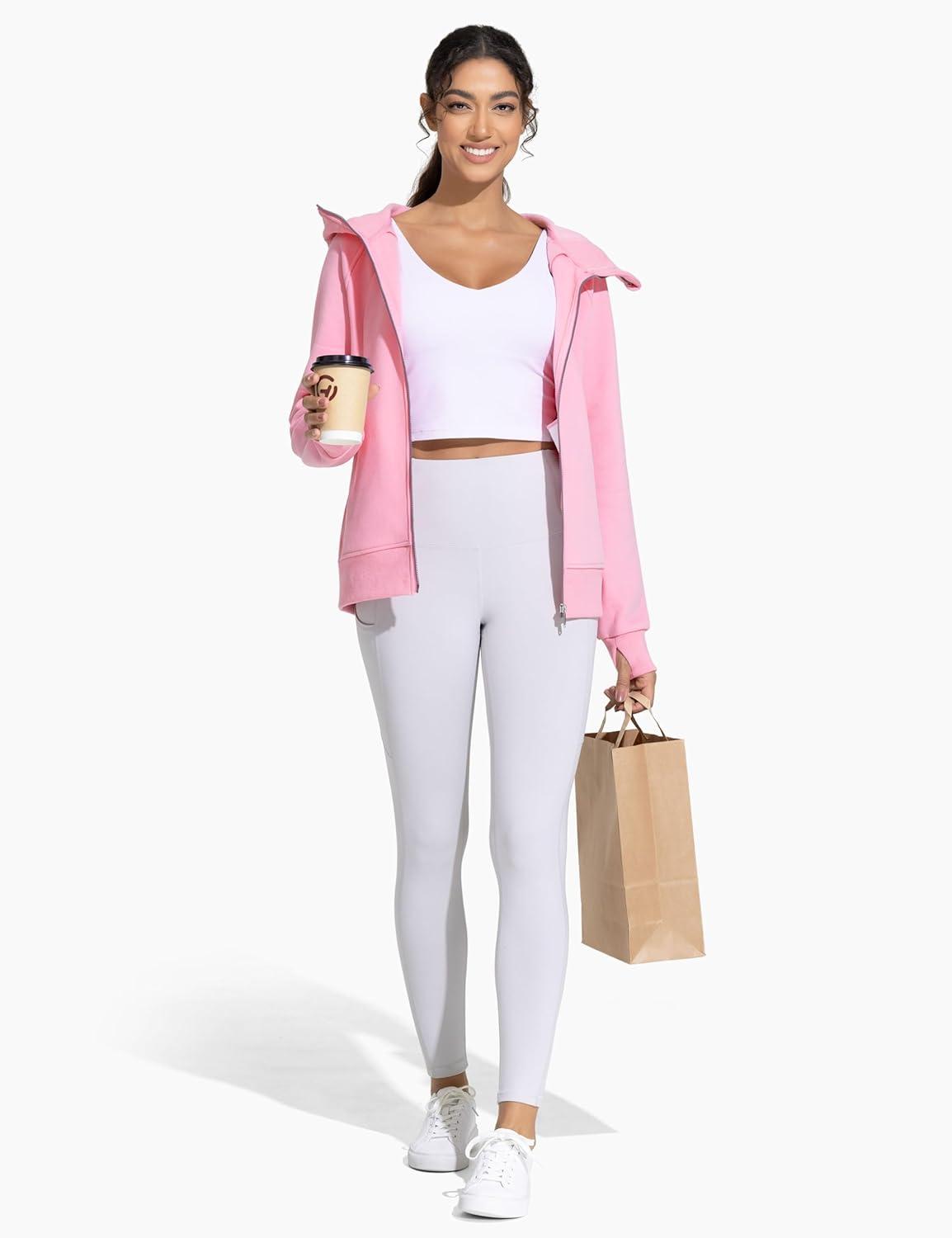 imageTHE GYM PEOPLE Womens Zip Up Hoodies Fleece Workout Jackets Sweatshirts with Pockets Thumb HolePink