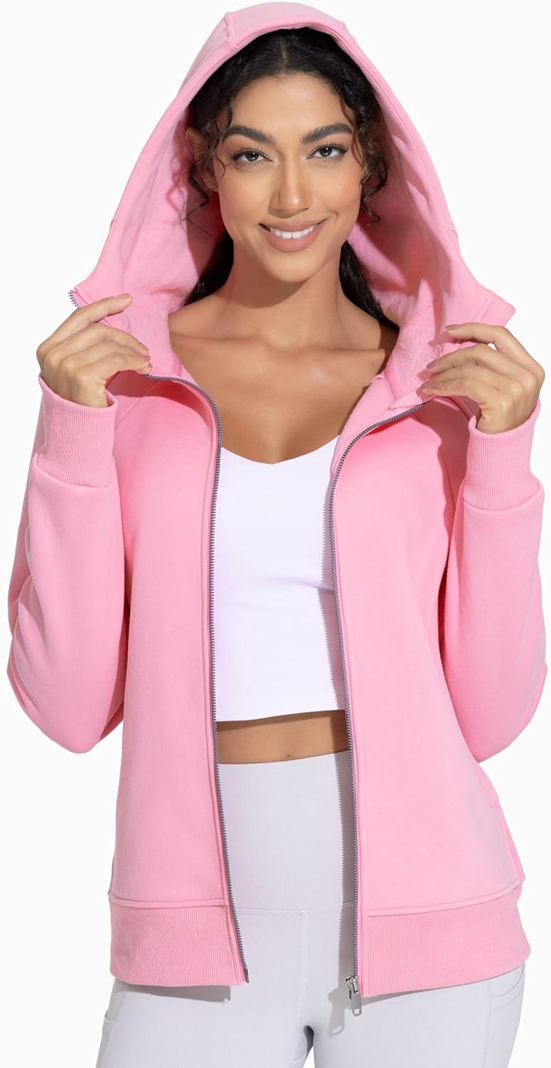 imageTHE GYM PEOPLE Womens Zip Up Hoodies Fleece Workout Jackets Sweatshirts with Pockets Thumb HolePink