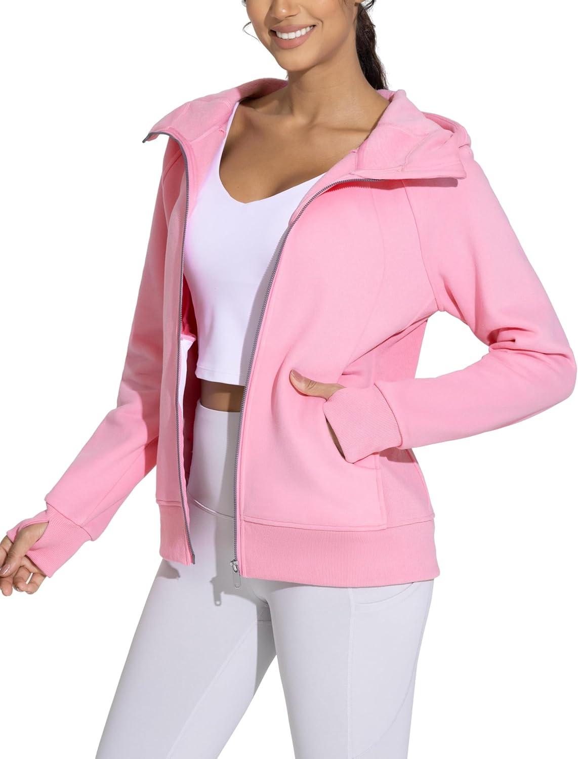 imageTHE GYM PEOPLE Womens Zip Up Hoodies Fleece Workout Jackets Sweatshirts with Pockets Thumb HolePink