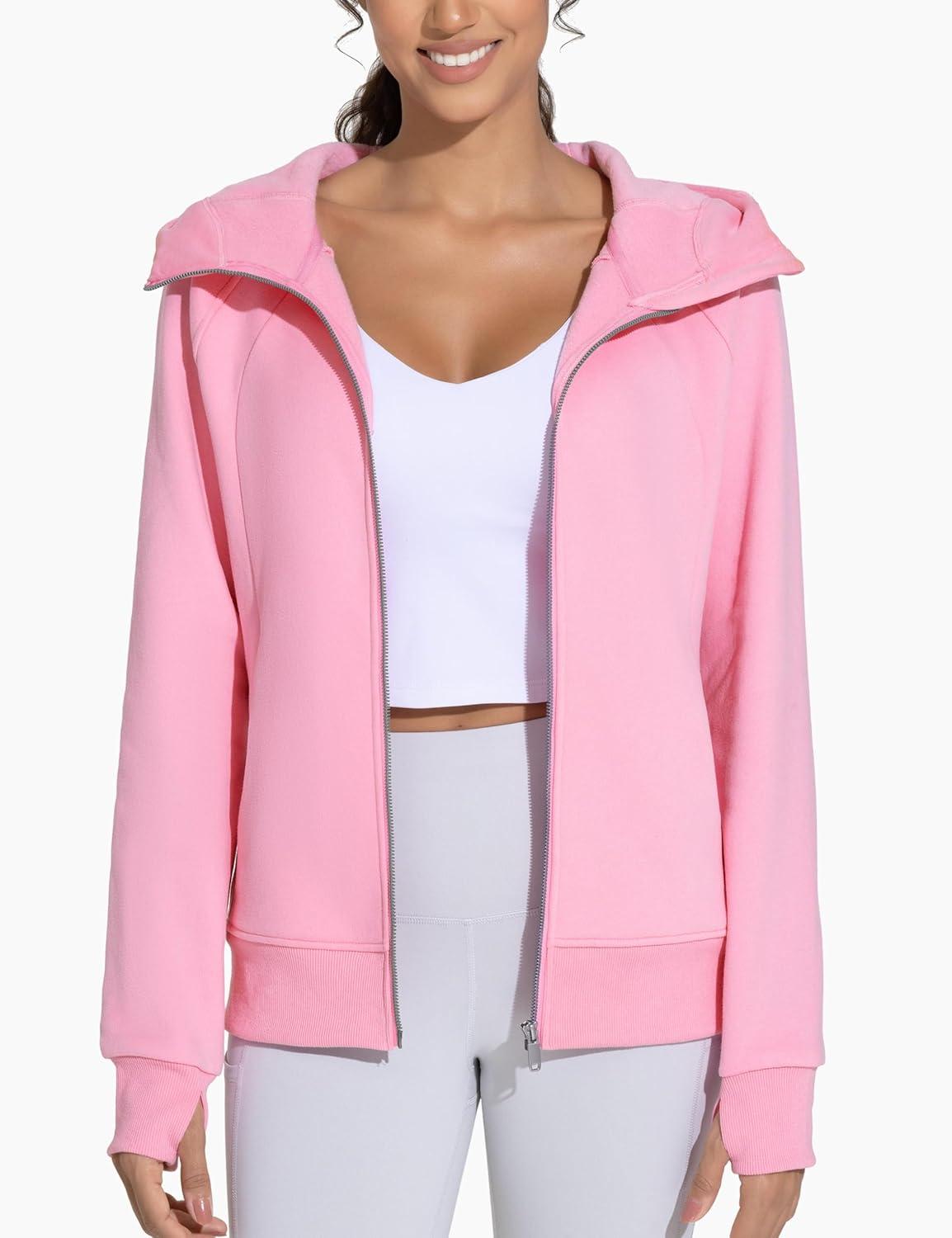 imageTHE GYM PEOPLE Womens Zip Up Hoodies Fleece Workout Jackets Sweatshirts with Pockets Thumb HolePink