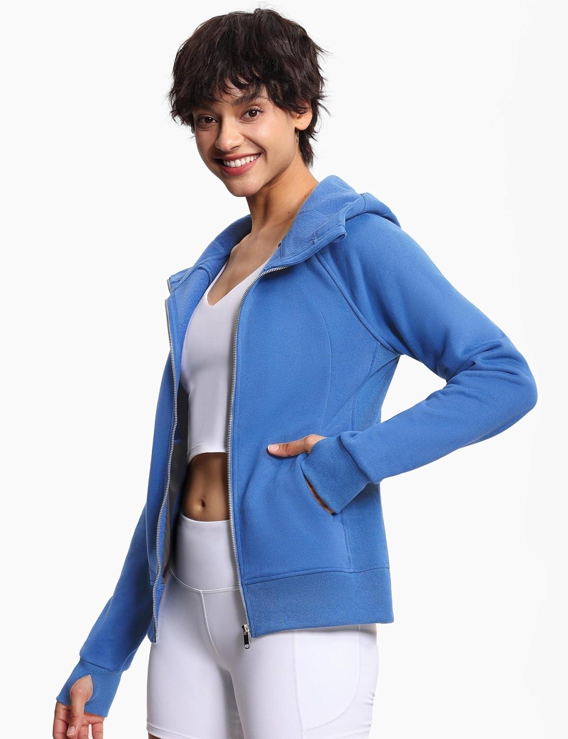 imageTHE GYM PEOPLE Womens Zip Up Hoodies Fleece Workout Jackets Sweatshirts with Pockets Thumb HoleSea Blue