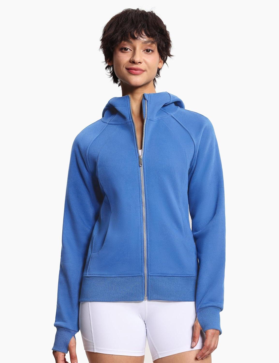 imageTHE GYM PEOPLE Womens Zip Up Hoodies Fleece Workout Jackets Sweatshirts with Pockets Thumb HoleSea Blue