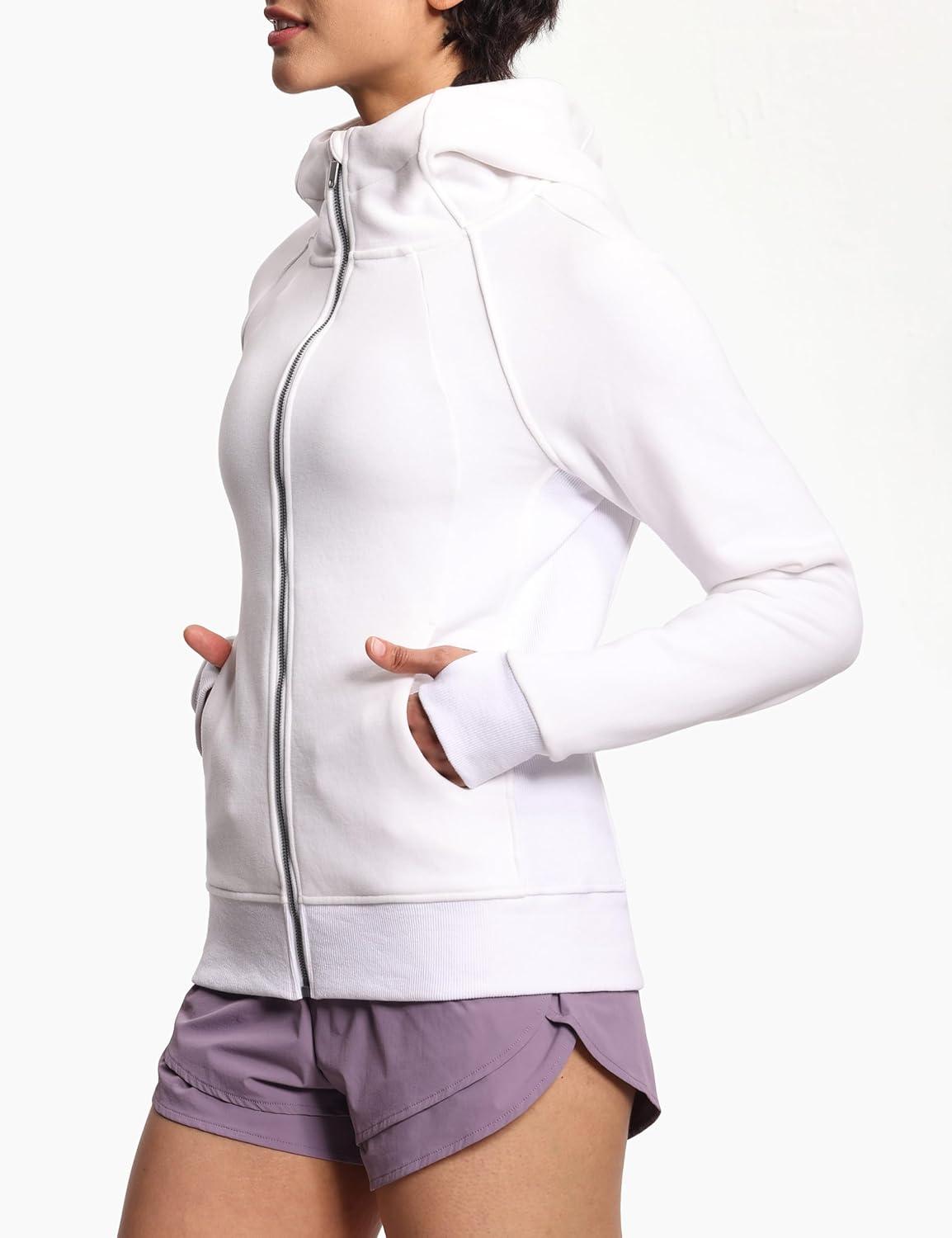 imageTHE GYM PEOPLE Womens Zip Up Hoodies Fleece Workout Jackets Sweatshirts with Pockets Thumb HoleWhite