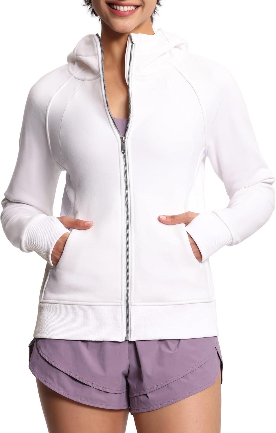 imageTHE GYM PEOPLE Womens Zip Up Hoodies Fleece Workout Jackets Sweatshirts with Pockets Thumb HoleWhite
