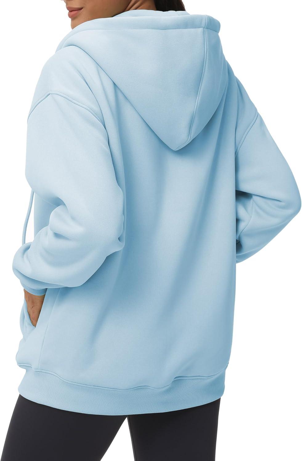 imageTHE GYM PEOPLE Womens Zip Up Plus Oversize Hoodie Drawstring Sweatshirts Casual Long Sleeve Jacket with PocketsLight Blue