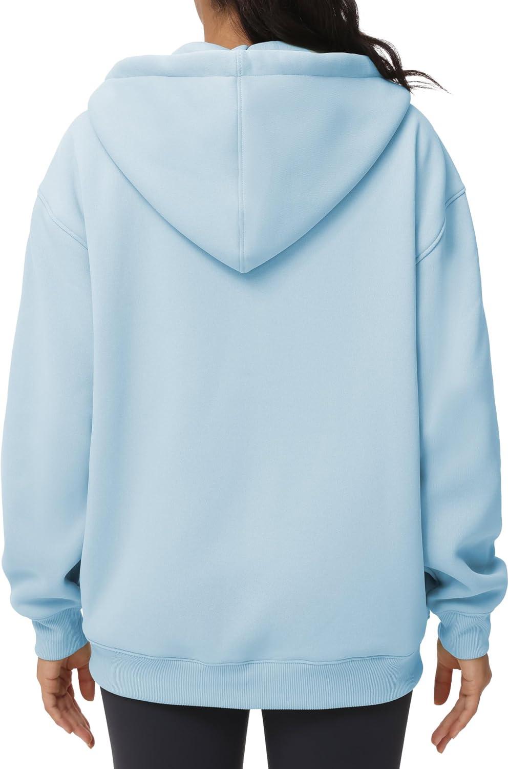 imageTHE GYM PEOPLE Womens Zip Up Plus Oversize Hoodie Drawstring Sweatshirts Casual Long Sleeve Jacket with PocketsLight Blue
