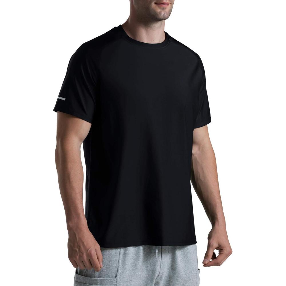 imageMens Cooling Ice Silk Running Shirts Quick Dry Short Sleeve Athletic Gym TShirts UPF 50 Outdoor Workout TshirtsBlack