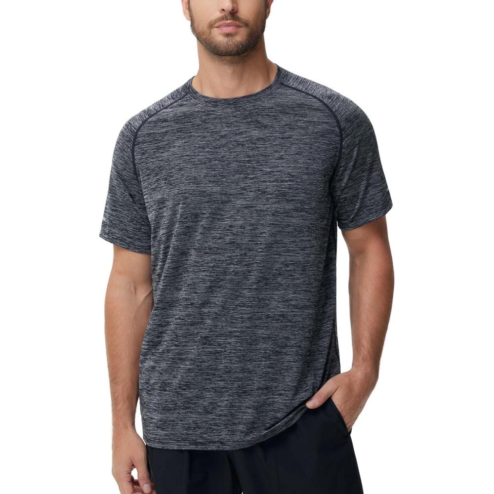 imageMens Cooling Ice Silk Running Shirts Quick Dry Short Sleeve Athletic Gym TShirts UPF 50 Outdoor Workout TshirtsBlue Grey Heather