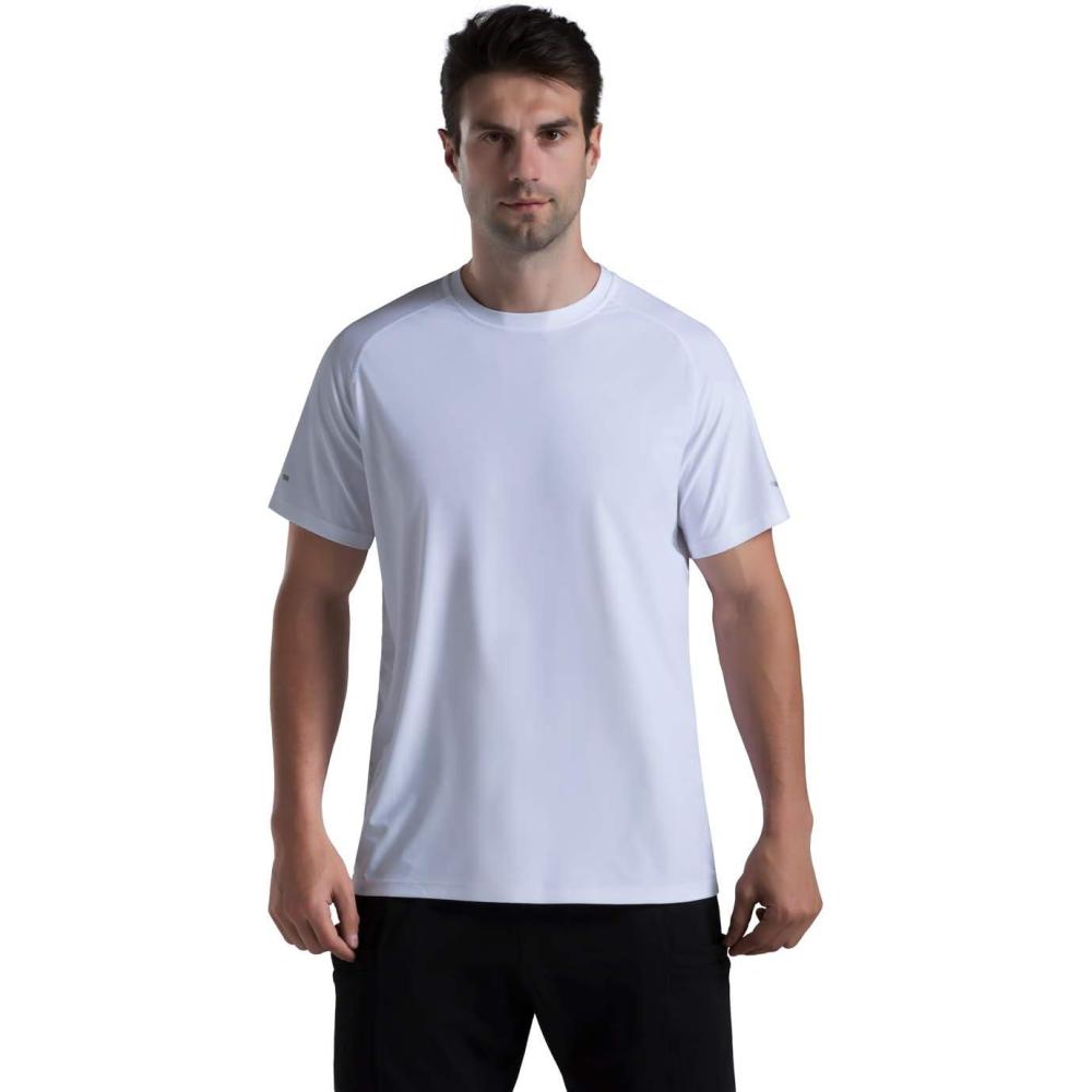 imageMens Cooling Ice Silk Running Shirts Quick Dry Short Sleeve Athletic Gym TShirts UPF 50 Outdoor Workout TshirtsWhite