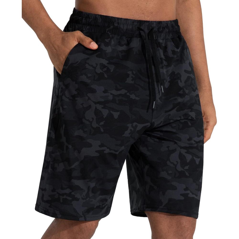 imageMens Lounge Shorts with Deep Pockets Loosefit Jersey Shorts for RunningWorkoutTraining BasketballBlackgrey Camo
