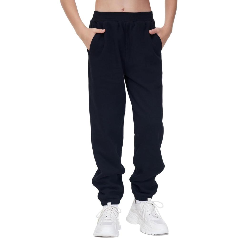 imageTHE GYM PEOPLE Girls Fleece Tapered Workout Sweatpants Warm Soft Athletic Joggers Pants with PocketsBlack