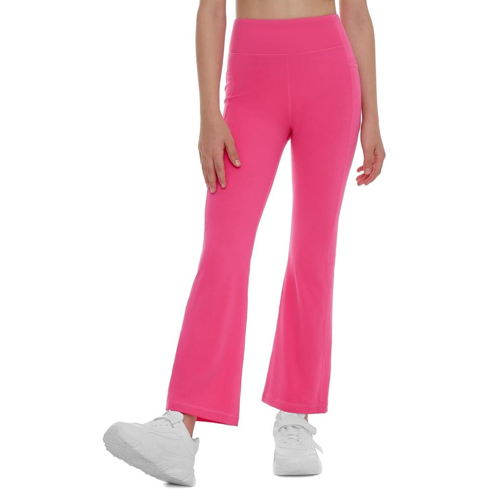imageTHE GYM PEOPLE Girls High Waisted Flare Leggings Kids Workout Bootcut Yoga Pants with Pockets