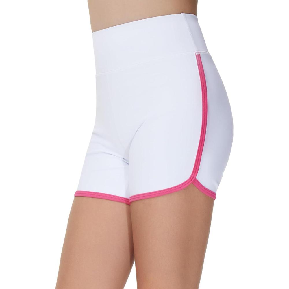imageTHE GYM PEOPLE Girls High Waisted Workout Shorts Lightweight Athletic Dolphin Lounge Yoga ShortsWhite