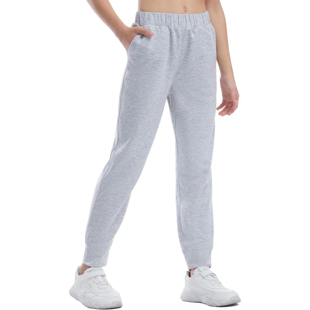 imageTHE GYM PEOPLE Girls Soft Workout Sweatpants Lightweight Casual Athletic Joggers Pants with PocketsLight Heather Grey