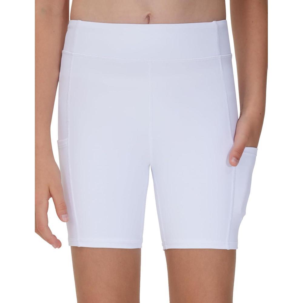 imageTHE GYM PEOPLE Girls Volleyball Shorts Kids High Waist Dance Workout Gymnastics Biker Athletic Shorts with PocketWhite