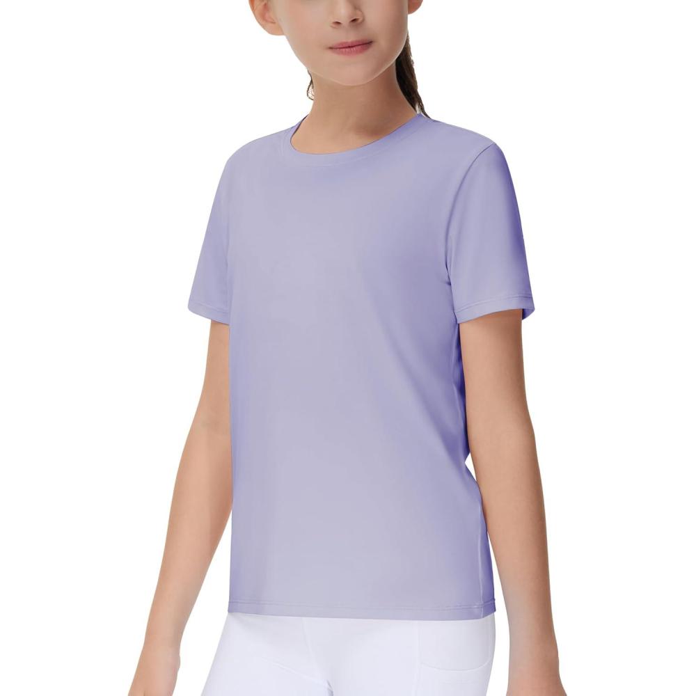 imageTHE GYM PEOPLE Girls Workout Shirts Short Sleeve Loose Fit Crewneck Running Yoga Tee TopsLight Purple