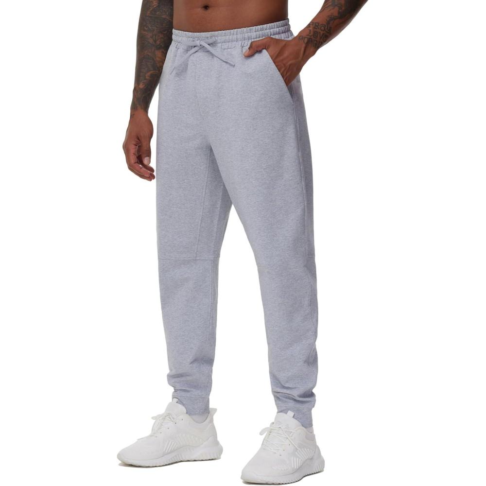 imageTHE GYM PEOPLE Mens Drawstring Workout Joggers Pants Lightweight Tapered Running Lounge Sweatpants with PocketsGrey
