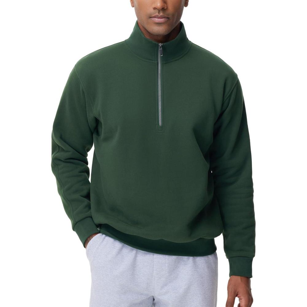 imageTHE GYM PEOPLE Mens Half Zip Fleece Pullover Sweatshirts Midweight Mock Neck Workout Sweat TopsGreen
