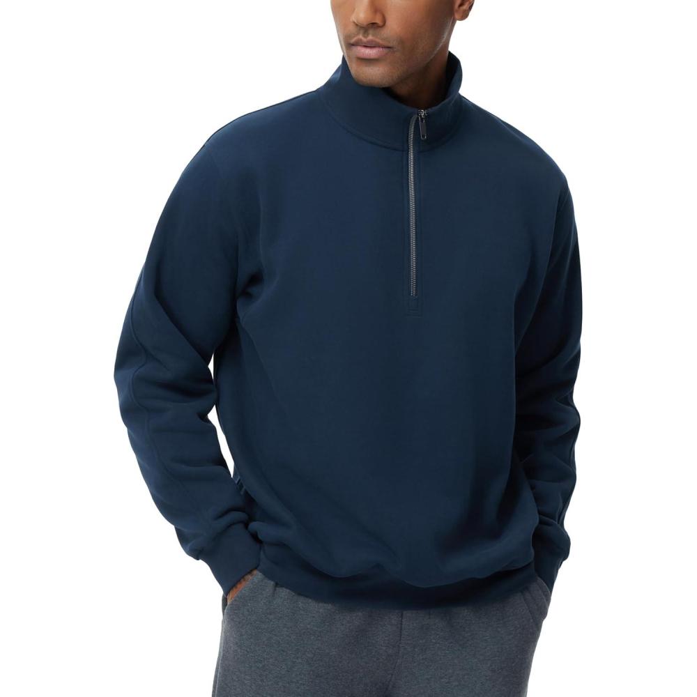 imageTHE GYM PEOPLE Mens Half Zip Fleece Pullover Sweatshirts Midweight Mock Neck Workout Sweat TopsNavy Blue