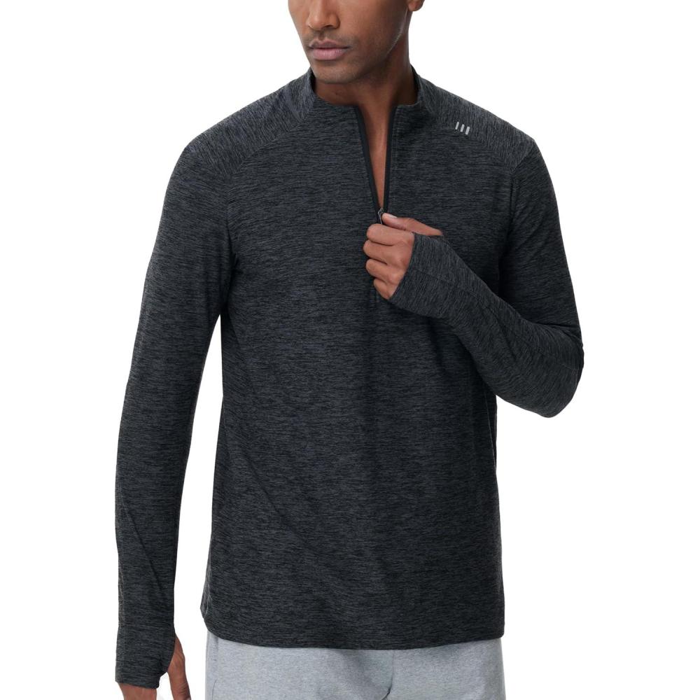 imageTHE GYM PEOPLE Mens HalfZip Long Sleeve Golf Shirts Soft Lightweight Warm Workout Pullover Sweatshirts with Thumb HoleDark Grey Heather