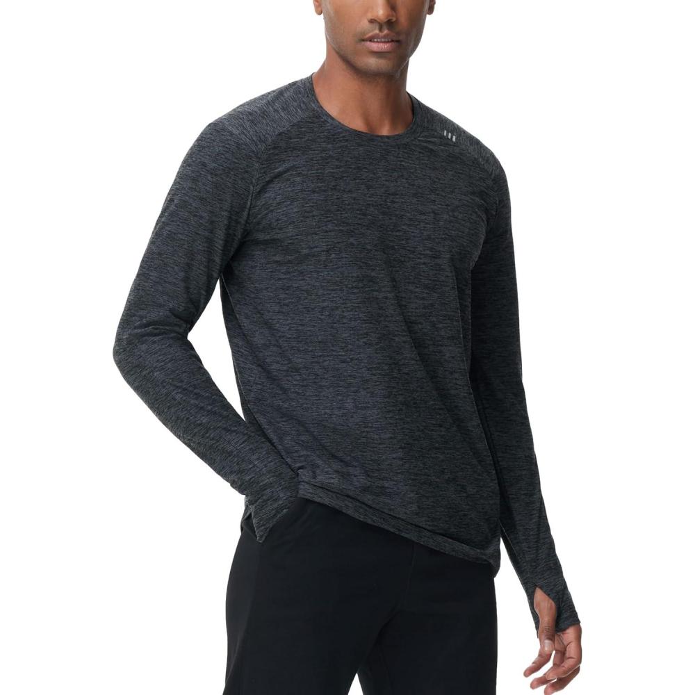 imageTHE GYM PEOPLE Mens Long Sleeve Workout Shirts Moisture Wicking Athletic Running Tee Tops with Thumb HolesDark Grey Heather
