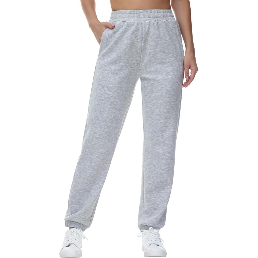 imageTHE GYM PEOPLE Womens Baggy Cinch Bottom Sweatpants Lightweight Workout Joggers Pants with PocketsLight Heather Grey