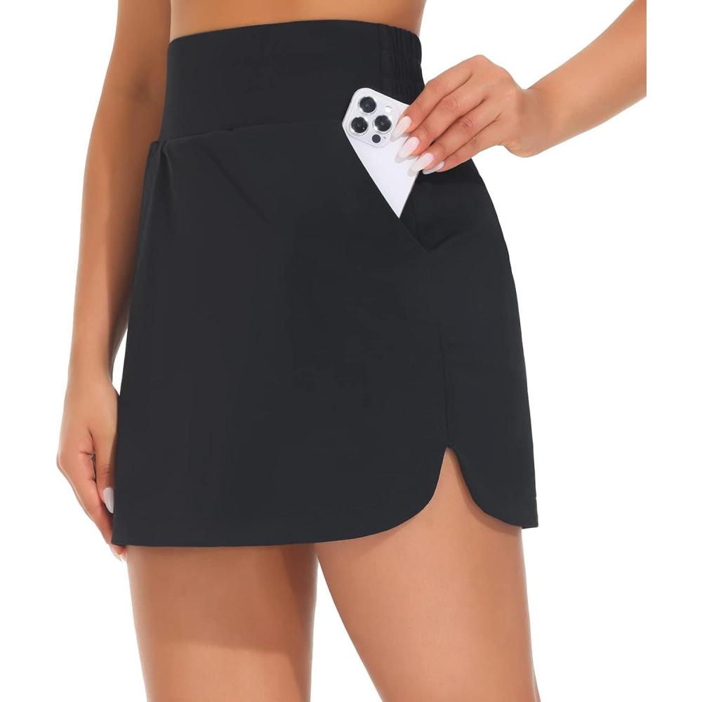 imageTHE GYM PEOPLE Womens Golf Skort Tennis High Waist Lightweight Athletic Casual Skirts Builtin Shorts with 4 PocketsBlack