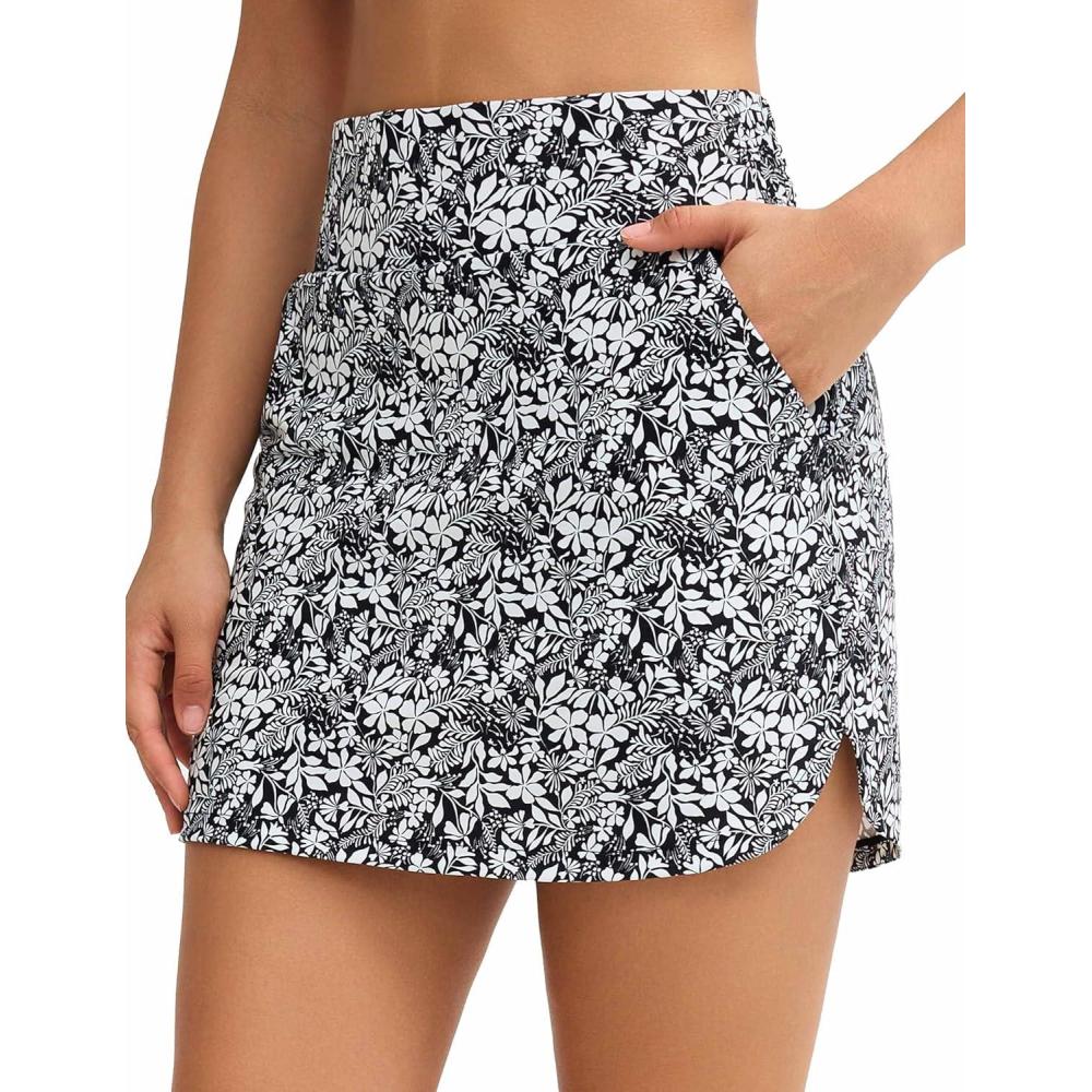 imageTHE GYM PEOPLE Womens Golf Skort Tennis High Waist Lightweight Athletic Casual Skirts Builtin Shorts with 4 PocketsBlack Flower