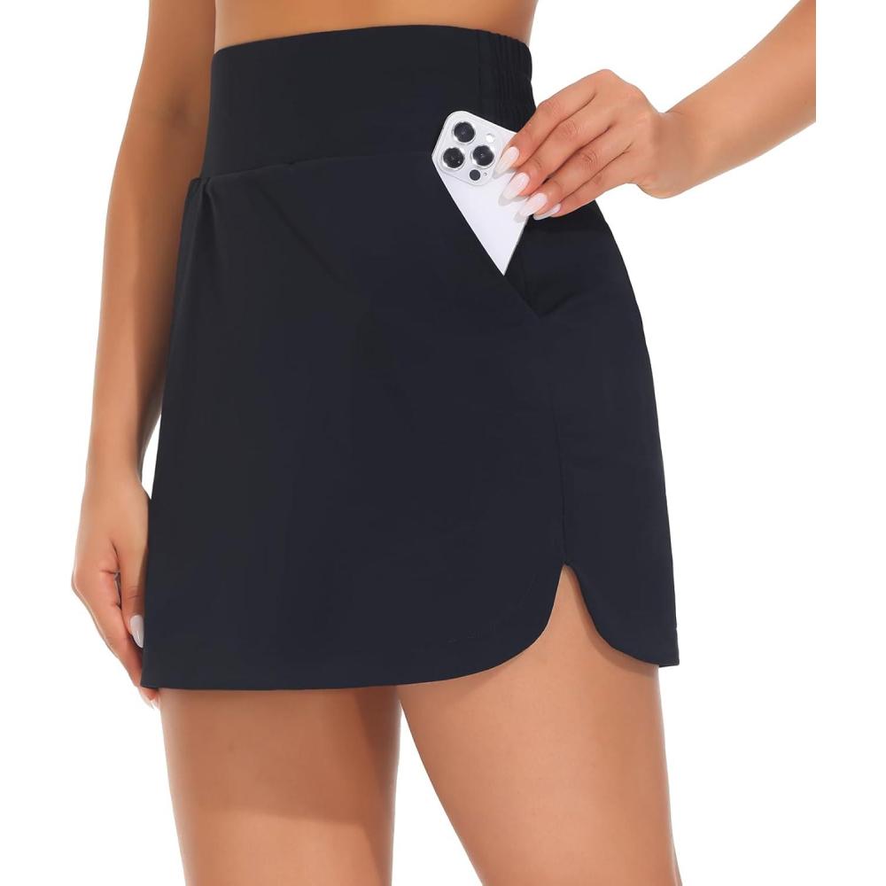 imageTHE GYM PEOPLE Womens Golf Skort Tennis High Waist Lightweight Athletic Casual Skirts Builtin Shorts with 4 PocketsBlue Black