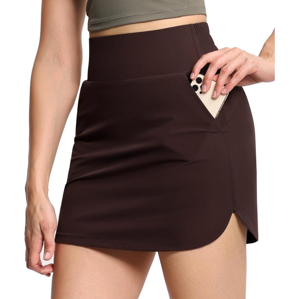 imageTHE GYM PEOPLE Womens Golf Skort Tennis High Waist Lightweight Athletic Casual Skirts Builtin Shorts with 4 PocketsBrown