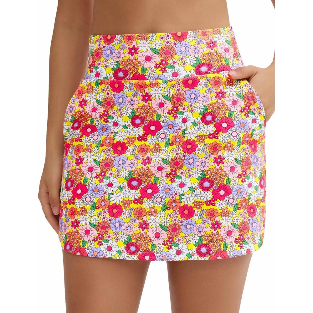 imageTHE GYM PEOPLE Womens Golf Skort Tennis High Waist Lightweight Athletic Casual Skirts Builtin Shorts with 4 PocketsColourful Flowers