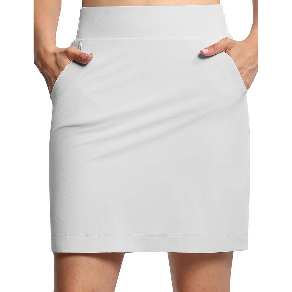 imageTHE GYM PEOPLE Womens Golf Skorts Modest Knee Length Athletic Tennis Skirts Builtin Shorts with 4 PocketsBright Grey