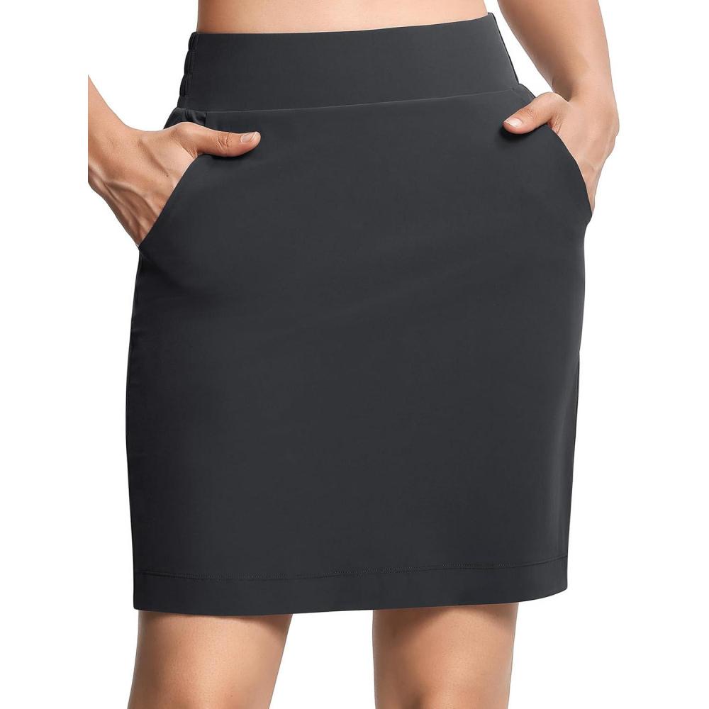 imageTHE GYM PEOPLE Womens Golf Skorts Modest Knee Length Athletic Tennis Skirts Builtin Shorts with 4 PocketsDark Grey