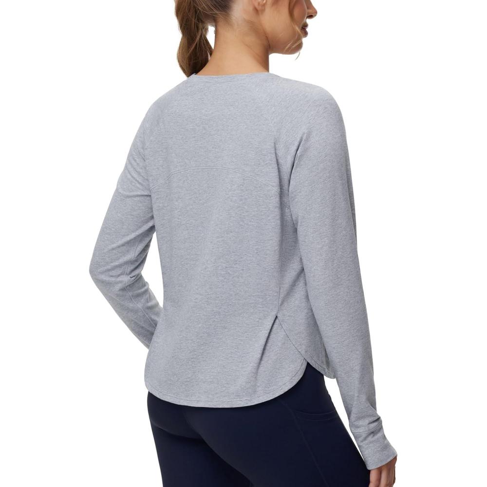 imageTHE GYM PEOPLE Womens Long Sleeve Workout Shirts Side Slits Athletic Yoga Tee Tops with Thumb HoleHeather Grey