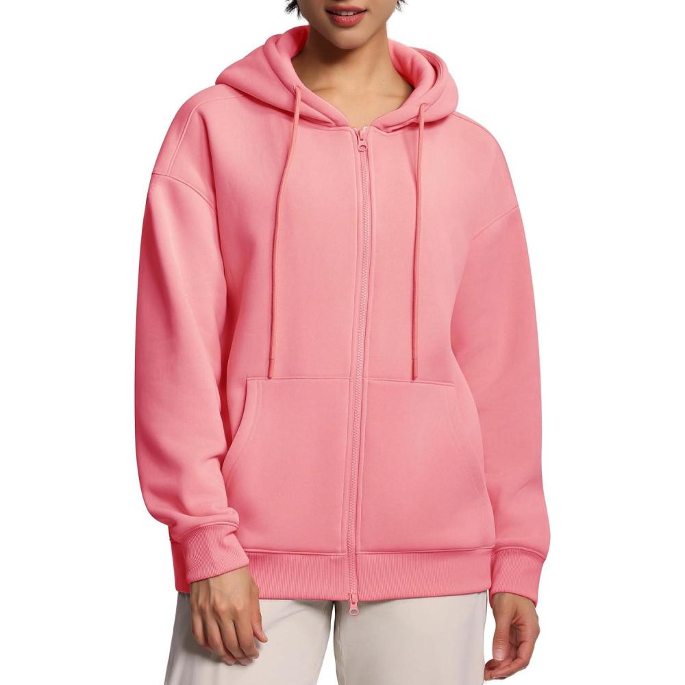 imageTHE GYM PEOPLE Womens Oversized Fleece Hoodies FullZip Workout Lounge Hooded Coats Fall Tops with Pockets DrawstringWatermelon Pink