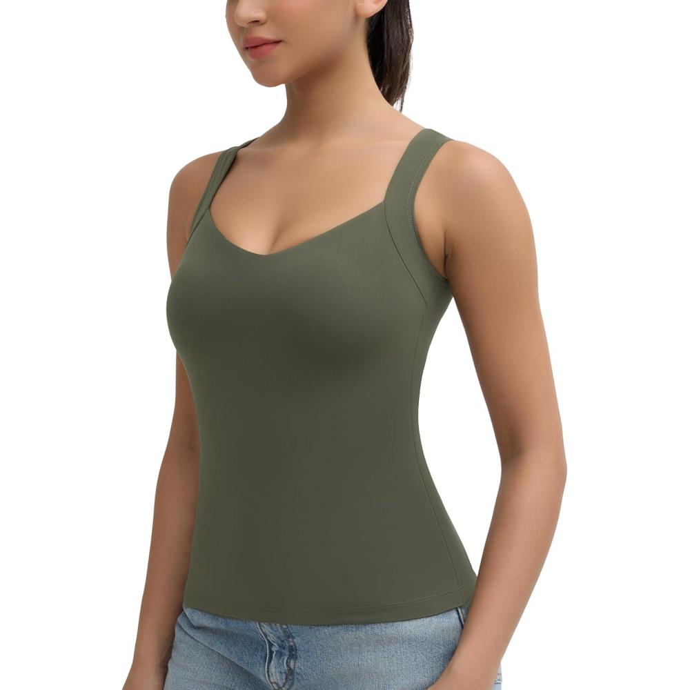 imageTHE GYM PEOPLE Womens Scoop Neck Workout Tank Tops Cute Double Layer Basic Sleeveless Slim fit Shirts