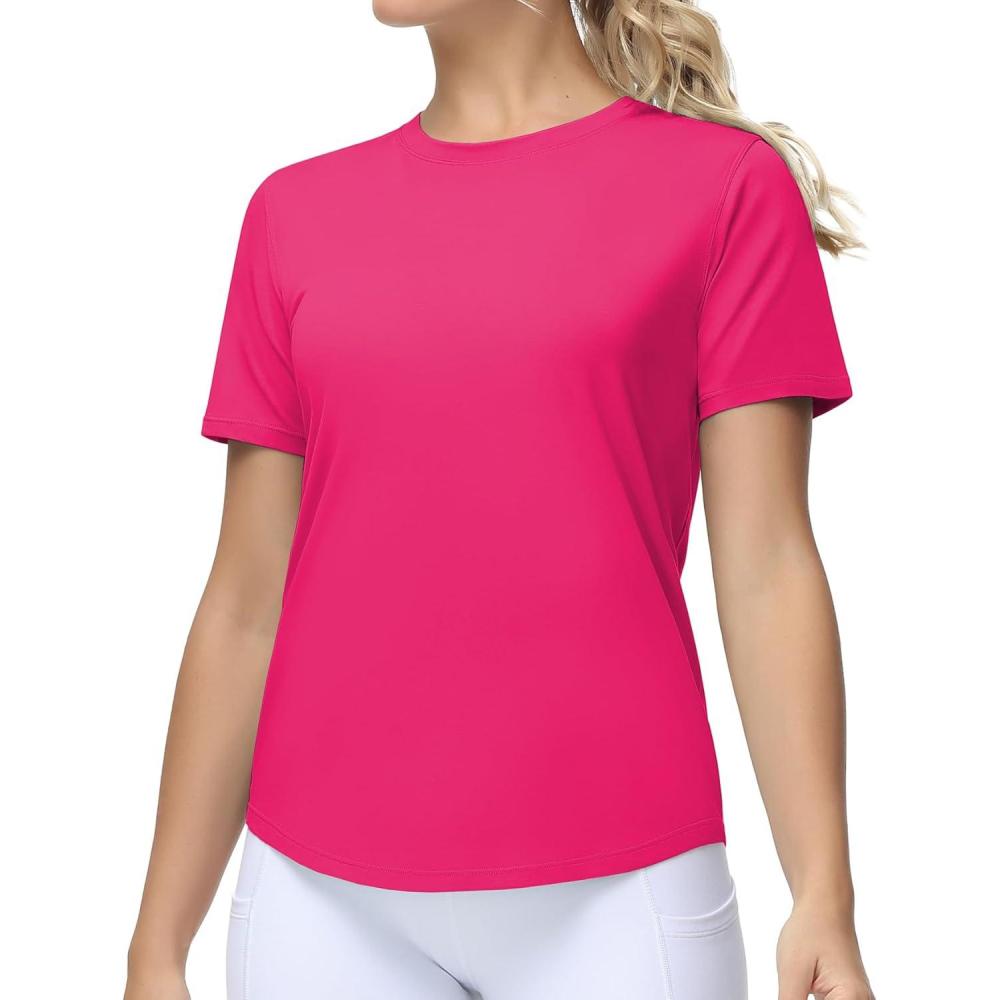 imageTHE GYM PEOPLE Womens Workout Short Sleeve Breathable TShirts Athletic Yoga Tee TopsBright Pink