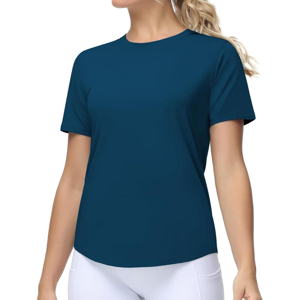imageTHE GYM PEOPLE Womens Workout Short Sleeve Breathable TShirts Athletic Yoga Tee TopsDark Blue Green