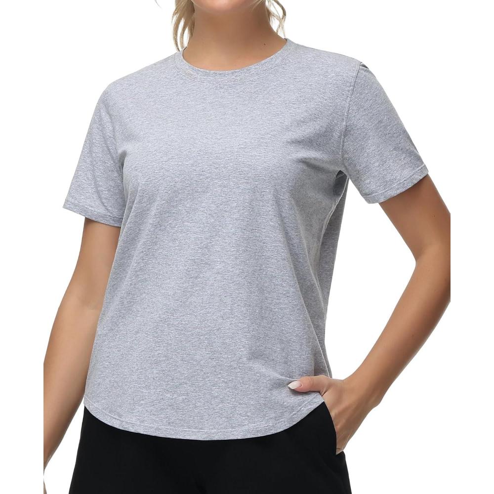 imageTHE GYM PEOPLE Womens Workout Short Sleeve Breathable TShirts Athletic Yoga Tee TopsHeather Grey
