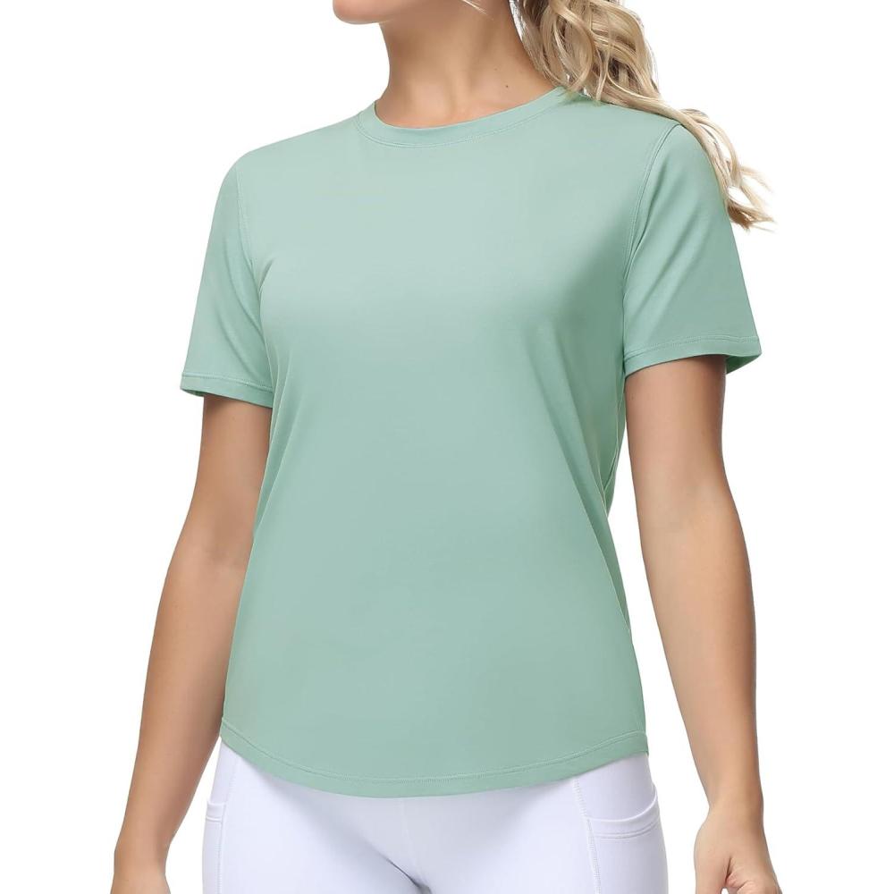 imageTHE GYM PEOPLE Womens Workout Short Sleeve Breathable TShirts Athletic Yoga Tee TopsLight Green