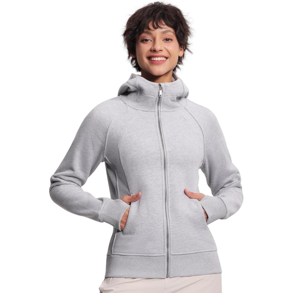 imageTHE GYM PEOPLE Womens Zip Up Hoodies Fleece Workout Jackets Sweatshirts with Pockets Thumb HoleGrey